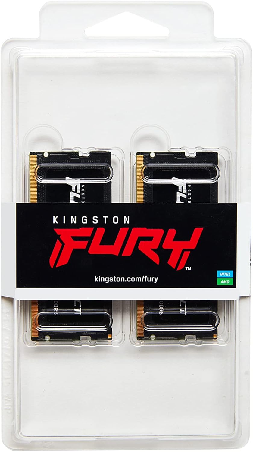 Kingston Fury Impact XMP 32GB 6400MT/s DDR5 CL38 SODIMM Gaming Memory for Laptop Kit with 2 - KF564S38IBK2-32