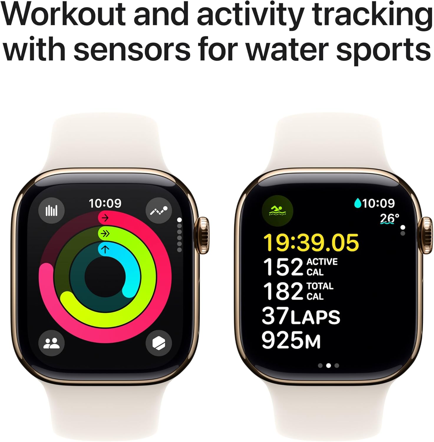 Watch Series 10 GPS + Cellular 42mm Gold Titanium Case with Starlight Sport Band - S/M