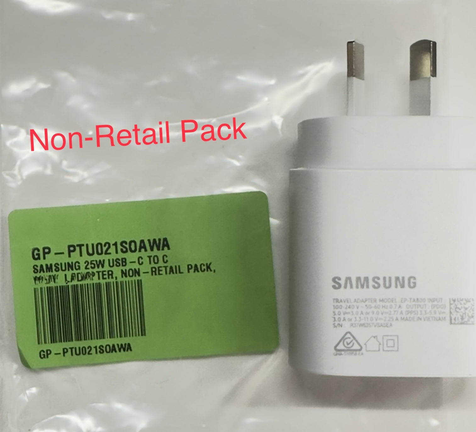 Samsung Wall Charger for Super Fast Charging 25W - White EP-TA800NWEGAU Non-Retail Package