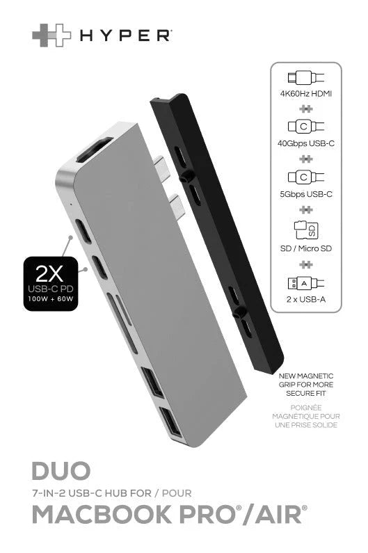 HyperDrive DUO 7-in-2 USB-C Hub - Silver HD28C-SILVER