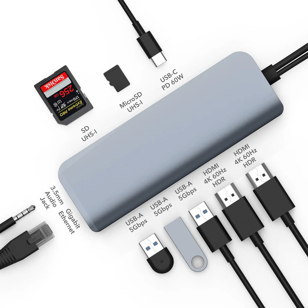 HyperDrive VIPER 10-in-2 USB-C Hub - Grey HD392-GRAY