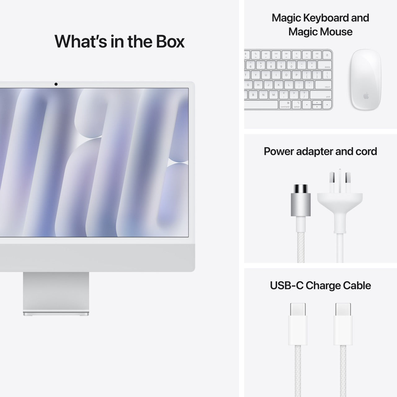 iMac CTO 24in Retina 4.5K - Silver - M4 (8C CPU / 8C GPU) - 16GB unified memory - 256GB SSD - Magic Mouse - Magic Keyboard with TouchID and Num Keypad (EN) - Gigabit Ethernet
