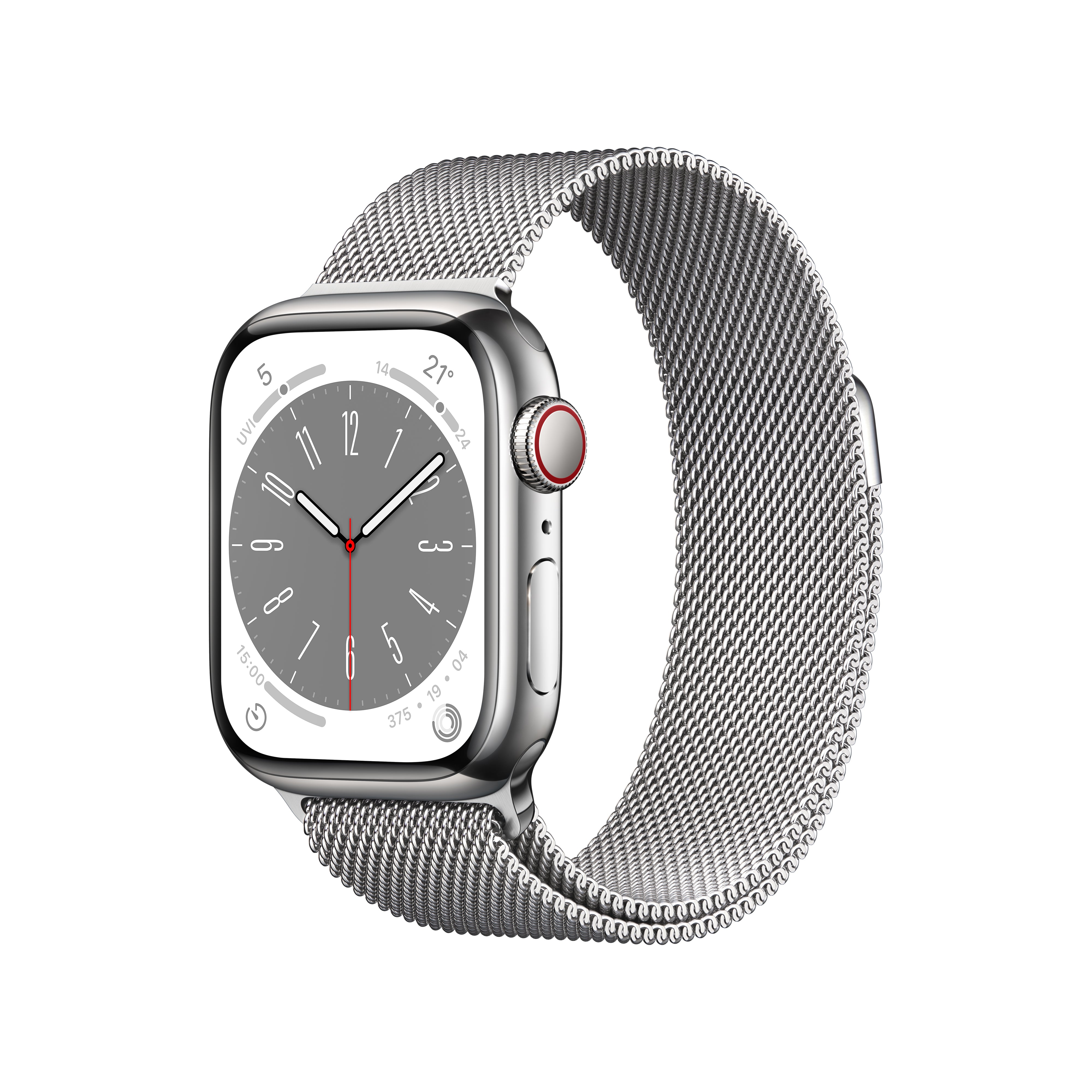 Watch Series 8 GPS + Cellular - 45mm Silver Stainless Steel Case with Silver Milanese Loop